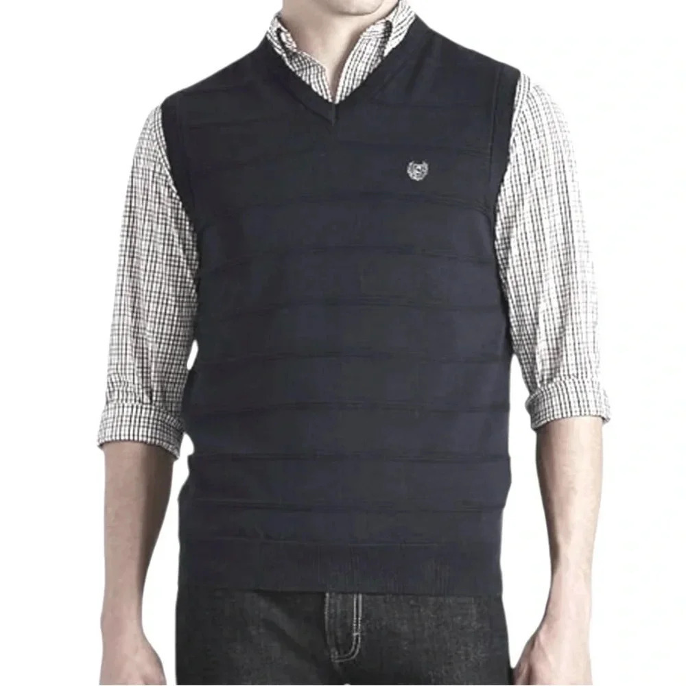 Chaps V-neck sweater vest Black 100% cotton Mens XXL Preppy Classic